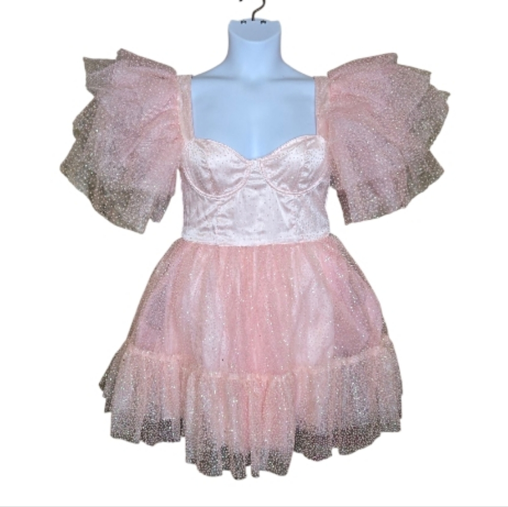 DOLLS KILL x The Wizard Of OZ pink glitter‎ Fell From A Star Wicked mini dress M